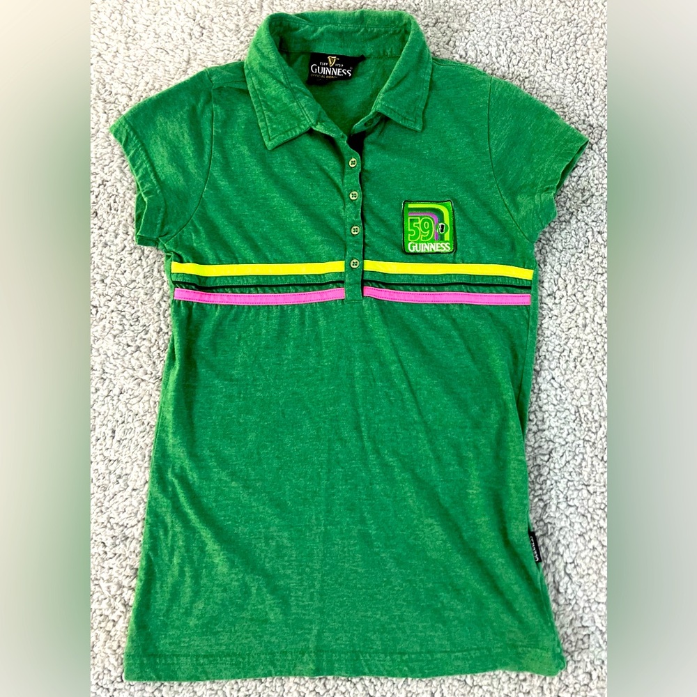 Vintage Guinness Brand Ladies Green Polo Shirt Size 10-12 Juniors